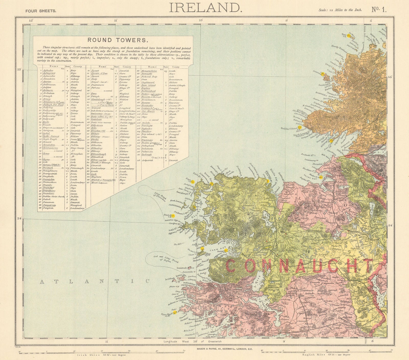 NW IRELAND. Lighthouses. Cod & Ling fishing banks. Connaught. LETTS 1892 map